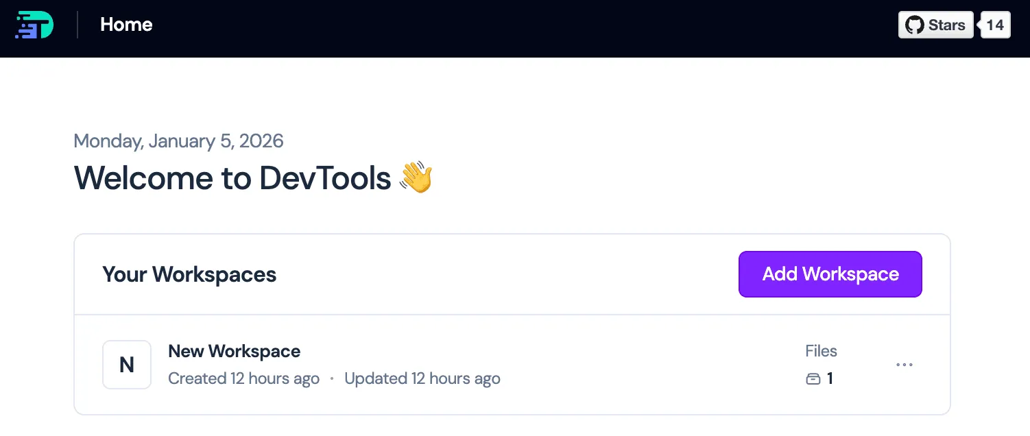 New Workspace modal and empty workspace