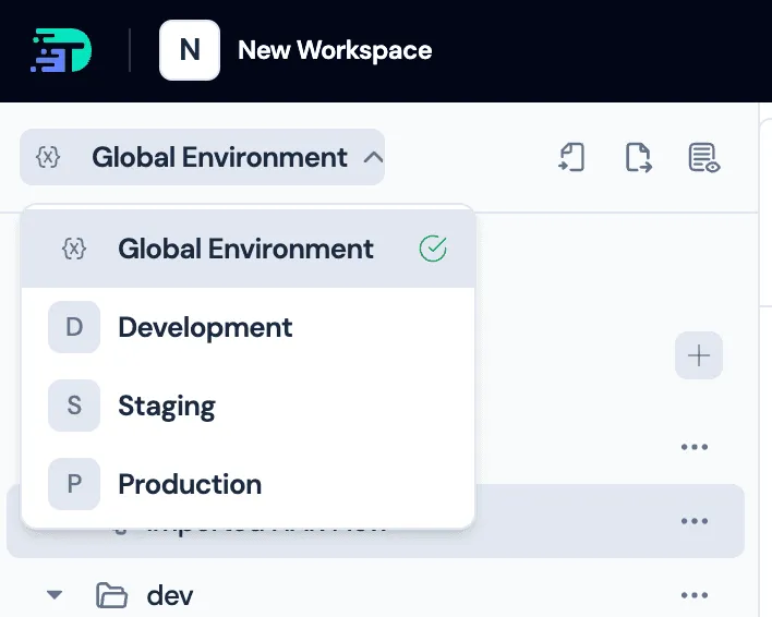 Environment switcher dropdown