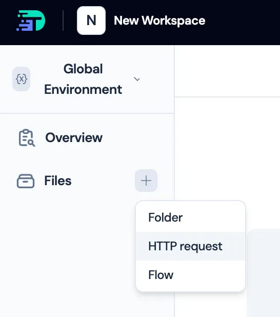 Create a new HTTP request from the Files sidebar