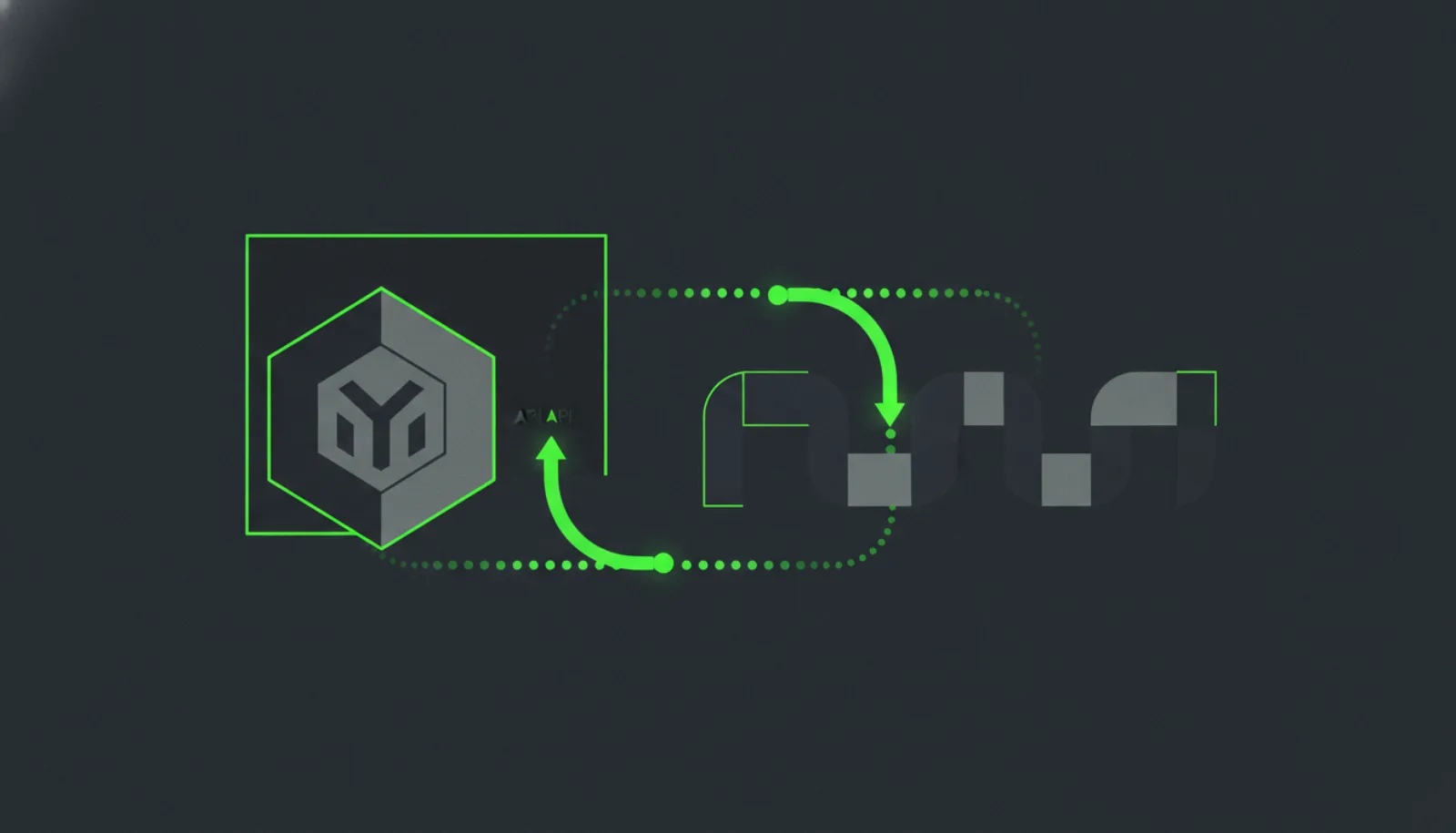Abstract illustration of two shapes exchanging pulses along a looping line